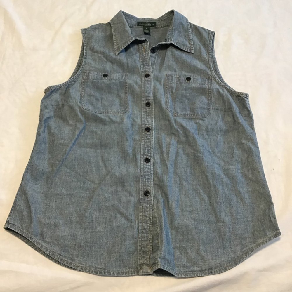 LAUREN Ralph Lauren women's sleeveless denim button down shirt
